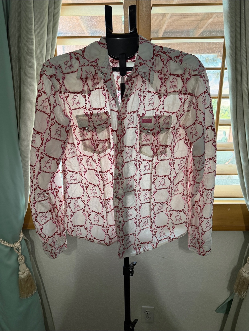 Cowgirl Hardware Girls' White and Pink Horse-Print